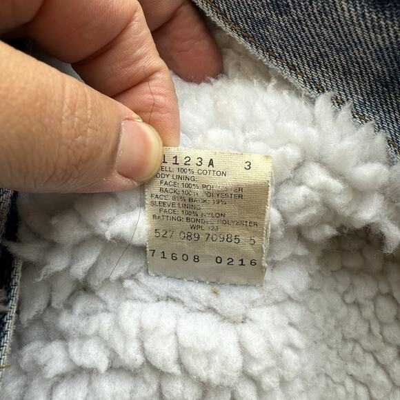 Vintage Levis Sherpa Trucker Jacket 44 Blue 80s Heavy Denim Outerwear USA - Picture 10 of 12